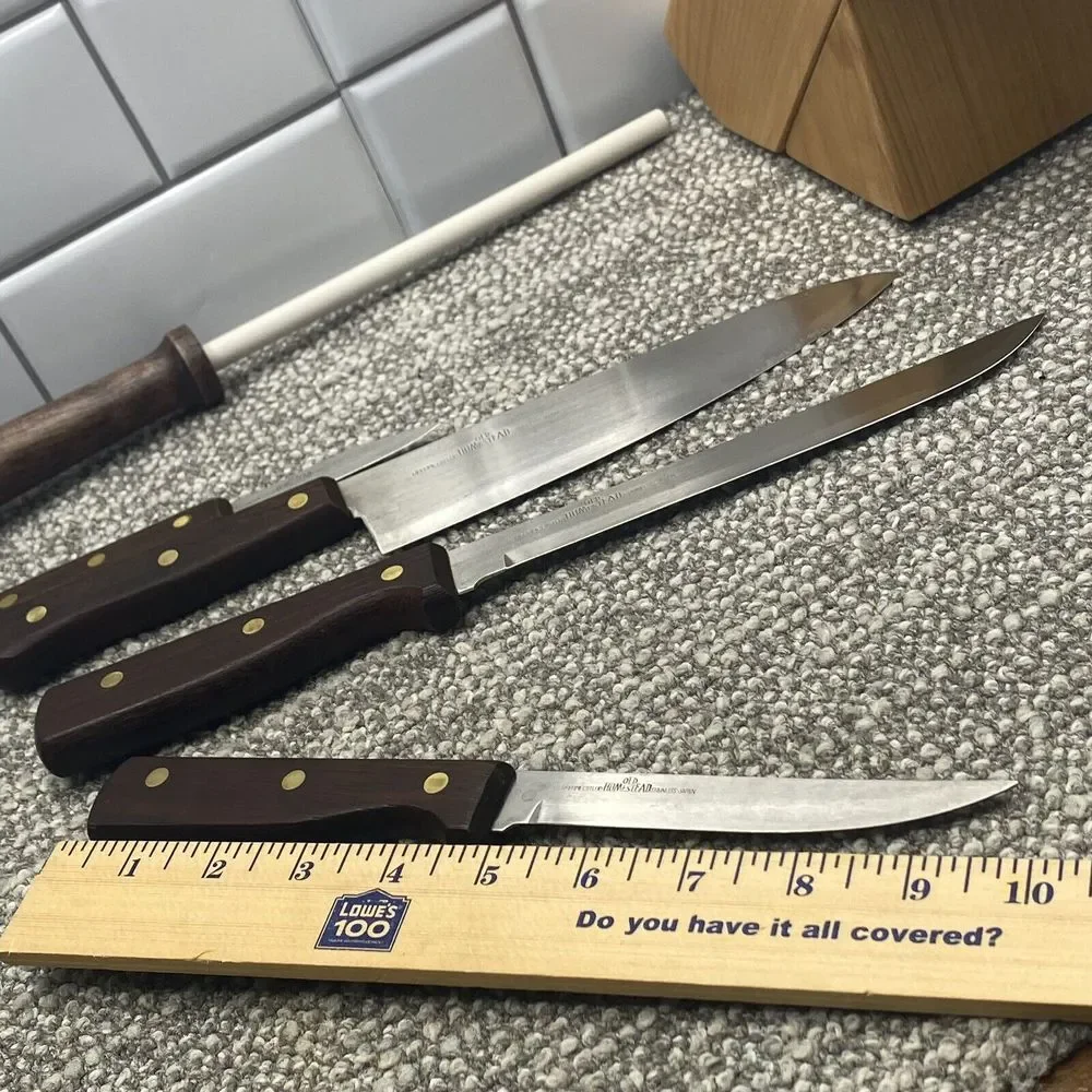 Old Homestead Knife Set 4 Knives Sharpener‎ With Holding Block